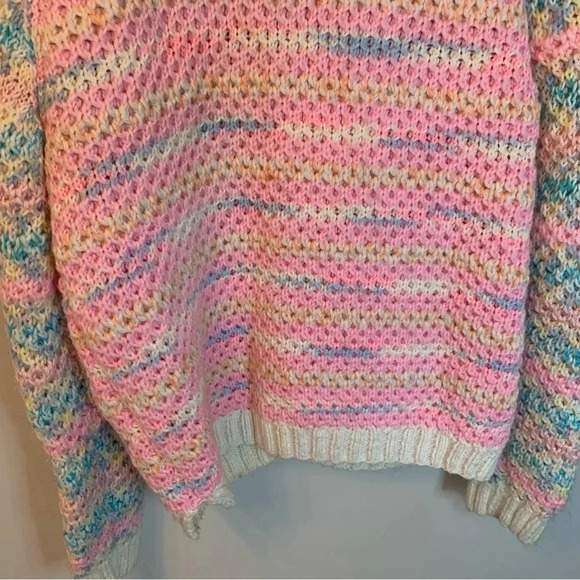 Handmade  Pink Blue Crocheted Oversized Button Front Cardigan XL - Picture 5 of 14